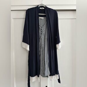 Angel Maternity Navy Striped Dress with robe
